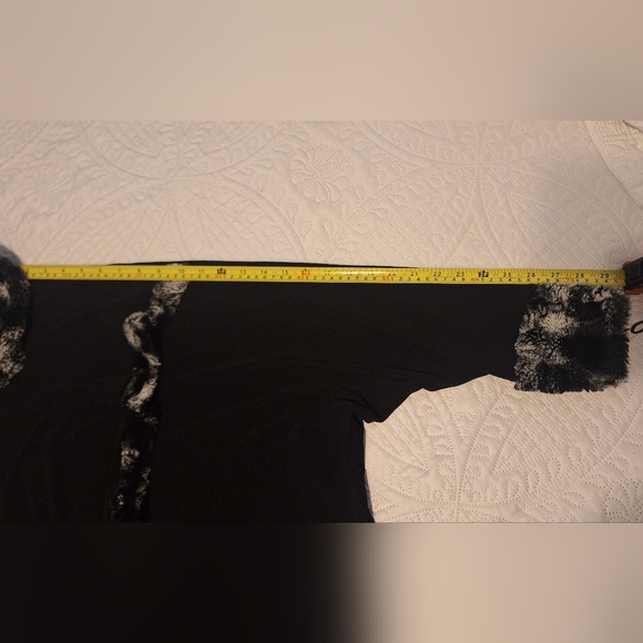 LAST Chance Joseph Ribkoff Black and Gray Faux Fur Trim Top - Picture 15 of 15